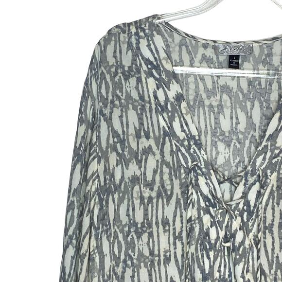 J Valdi Womens Size Large Gray Cream Cover Up Dress Roll Tab Sleeves Pullover - Picture 2 of 10